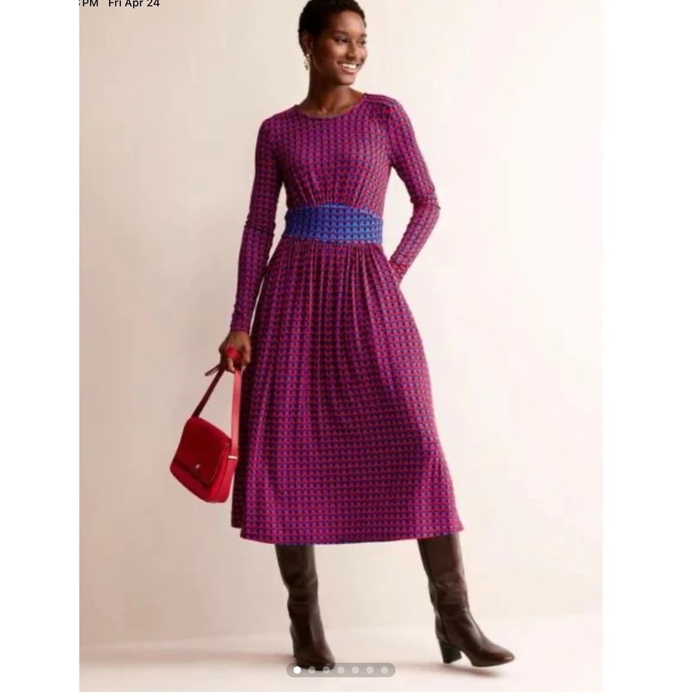 NWT BODEN Thea Long Sleeve Midi Dress Red Blue Geo‎ Charm 10P Modest Office Chic